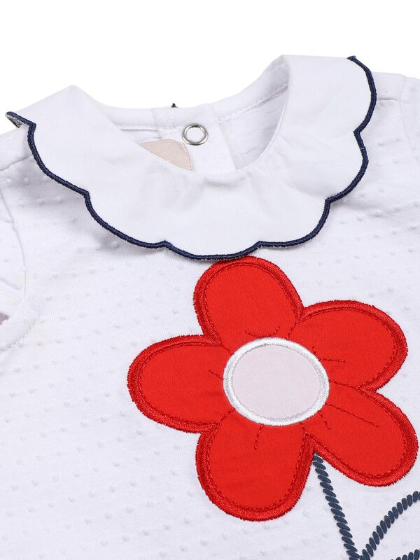 Girls White & Blue Printed T- Shirt with Short Pants image number 4